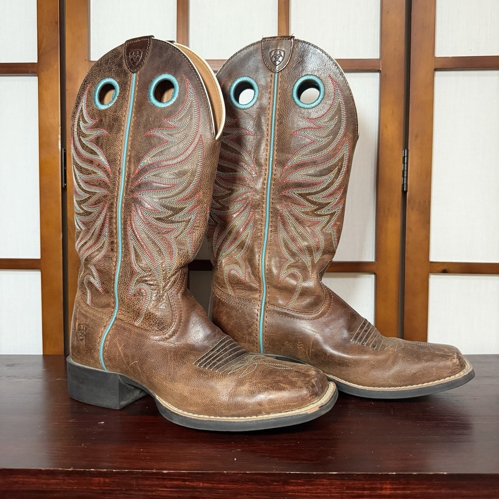 Ariat Boots Womens 6.5 B Turquoise Brown Round Up Ryder Western Square Toe
